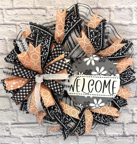 Welcome Wreath for Front Door, Welcome Everyday Wreath for Door, Welcome Door Hanger, Welcome Porch Decor, Farmhouse Wreath for Front Door