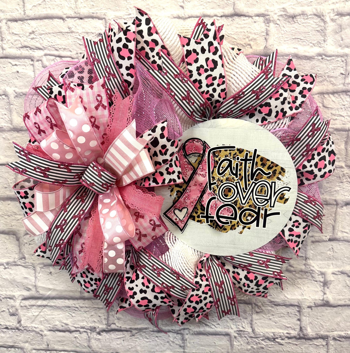 Breast Cancer Faith Over Fear Wreath, Breadt Cancer Wreath, Breadt Cancer Awareness, Breadt Cancer Wreath for Front Foor, Breast Cancer Sign