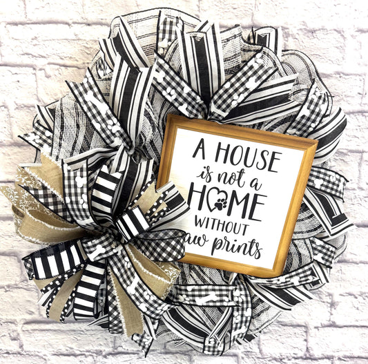 Dog Wreath for Front Door, Paw Print Wreath, Dog Home Decor, Dog Owner Home Decor, Dog Door Hanger, Pet Owner Wreath for Door, Dog Sign