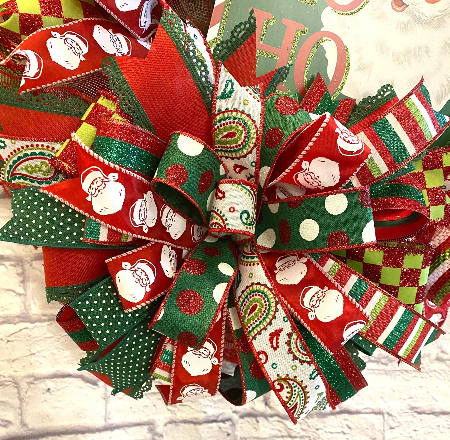 Emerald Green Santa Christmas Wreath, Santa Christmas Wreath for Door, Holiday Santa Wreath for Door, Santa Holiday for Porch