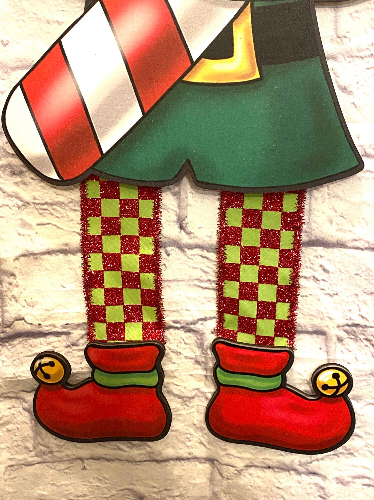 Christmas Elf Door Hanger, Christmas Elf Door Hanger for Front Door, Christmas Elf Door Hanger for Porch, Red & Green Elf Door Hanger