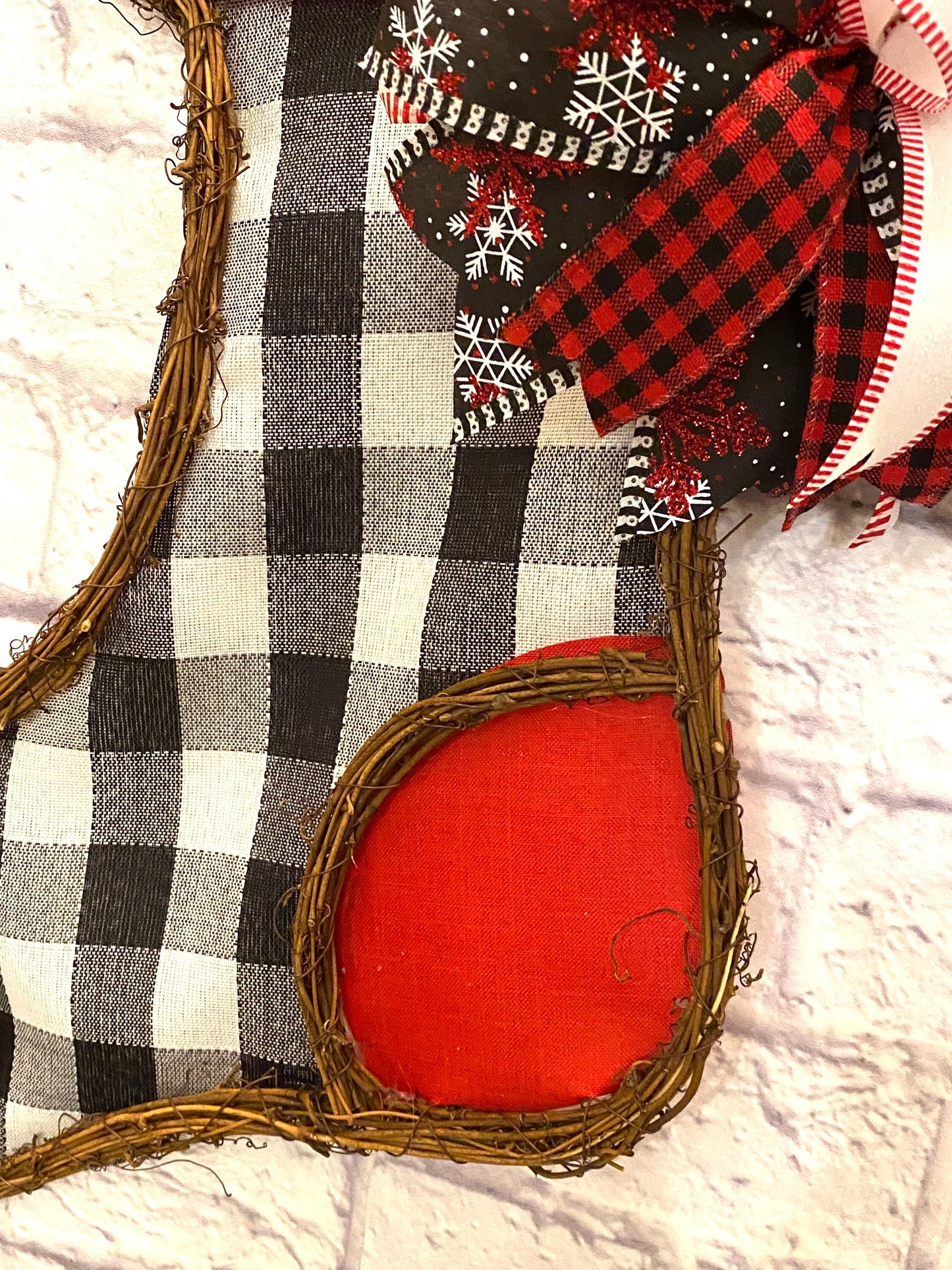 Christmas Buffalo Check Stocking for Front Door, Christmas Buffalo Plaid Door Hanger, Christmas Buffalo Check Porch Decoration