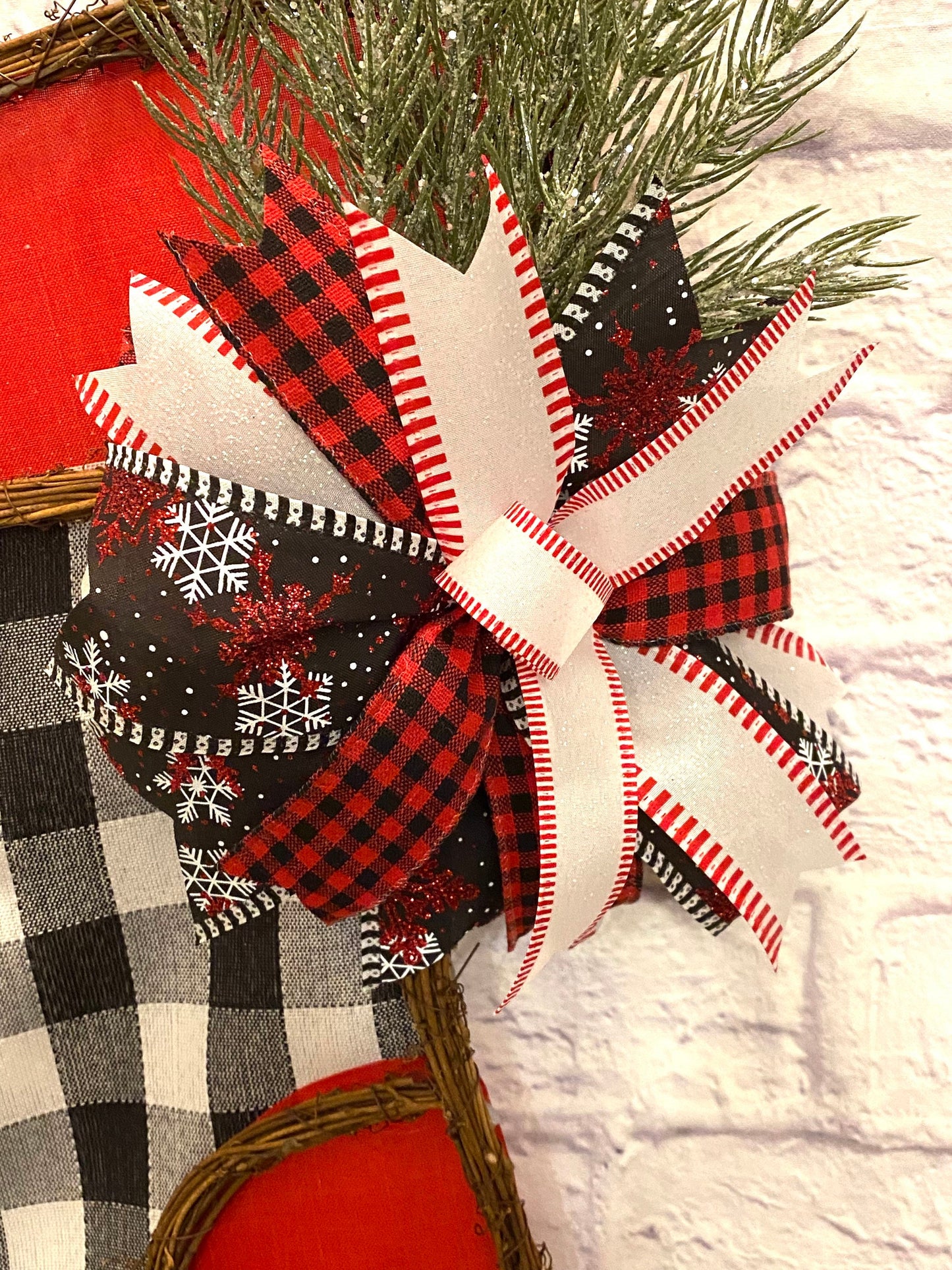 Christmas Buffalo Check Stocking for Front Door, Christmas Buffalo Plaid Door Hanger, Christmas Buffalo Check Porch Decoration