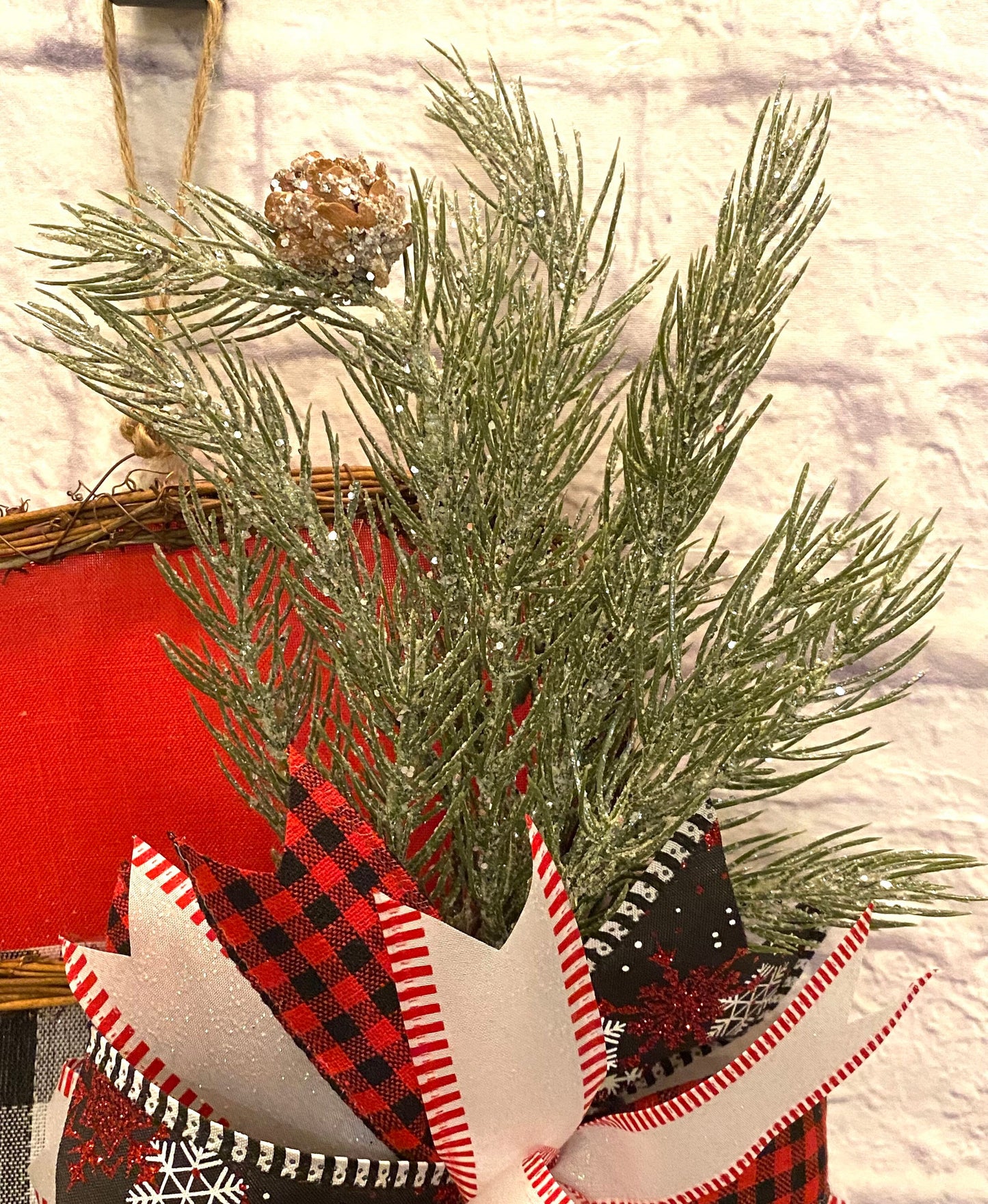 Christmas Buffalo Check Stocking for Front Door, Christmas Buffalo Plaid Door Hanger, Christmas Buffalo Check Porch Decoration