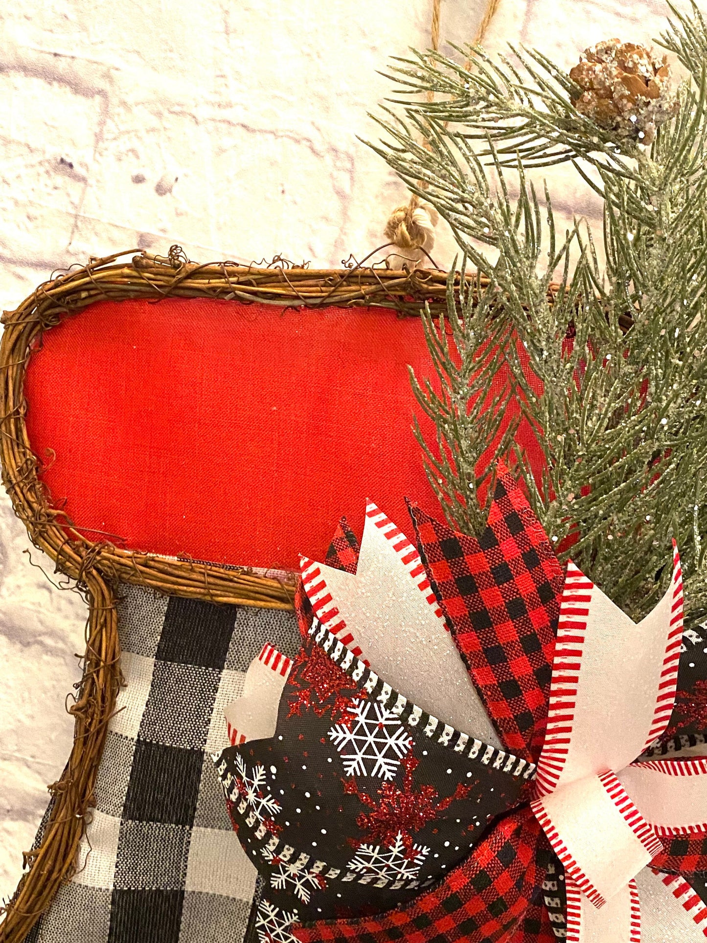 Christmas Buffalo Check Stocking for Front Door, Christmas Buffalo Plaid Door Hanger, Christmas Buffalo Check Porch Decoration