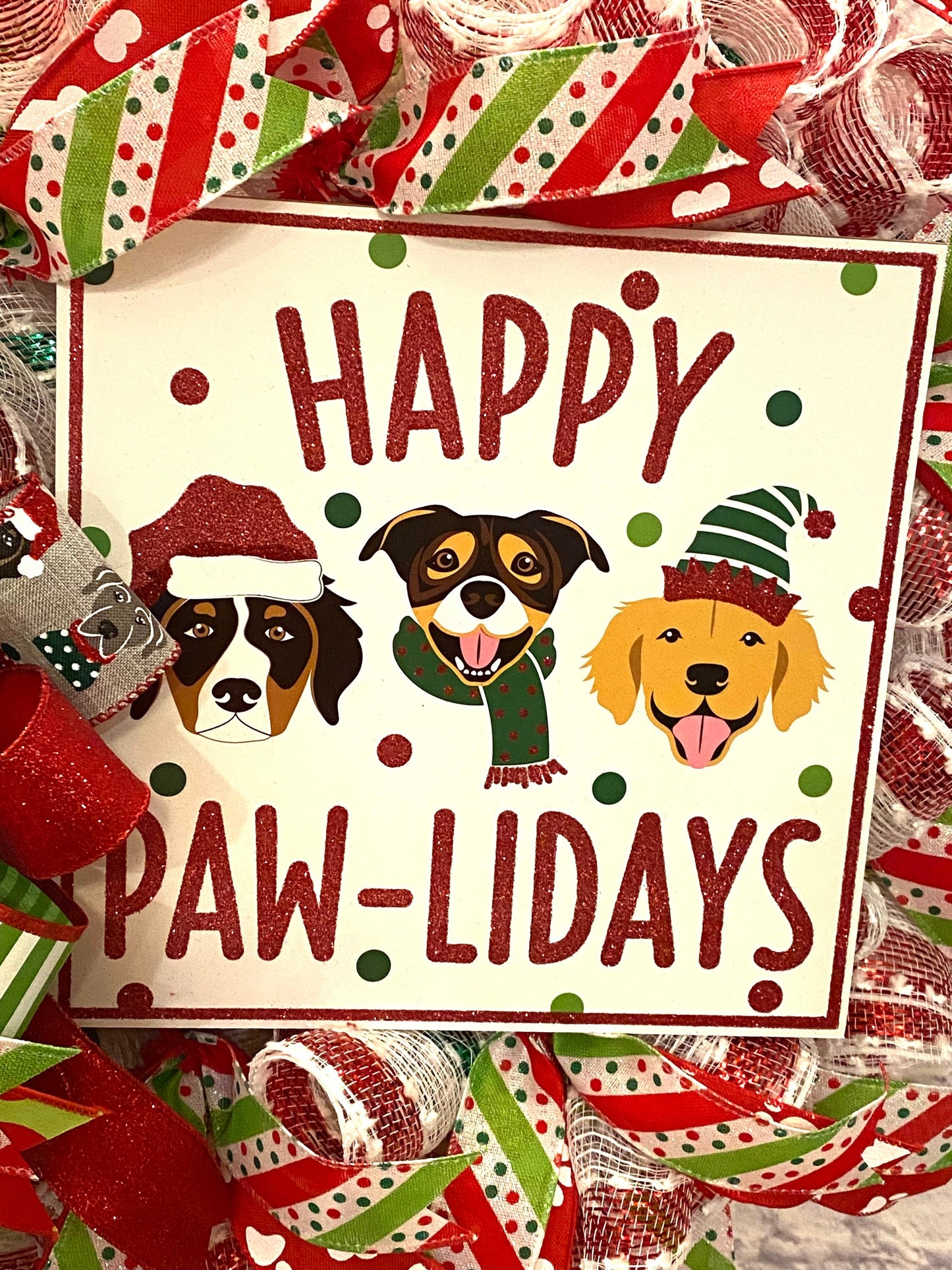 Happy Holidays Dog Wreath for Front Door, Happy Holidays Dog Wreath for Porch, Dog Christmas Wreath for Home, Dog Christmas Wreath for Door