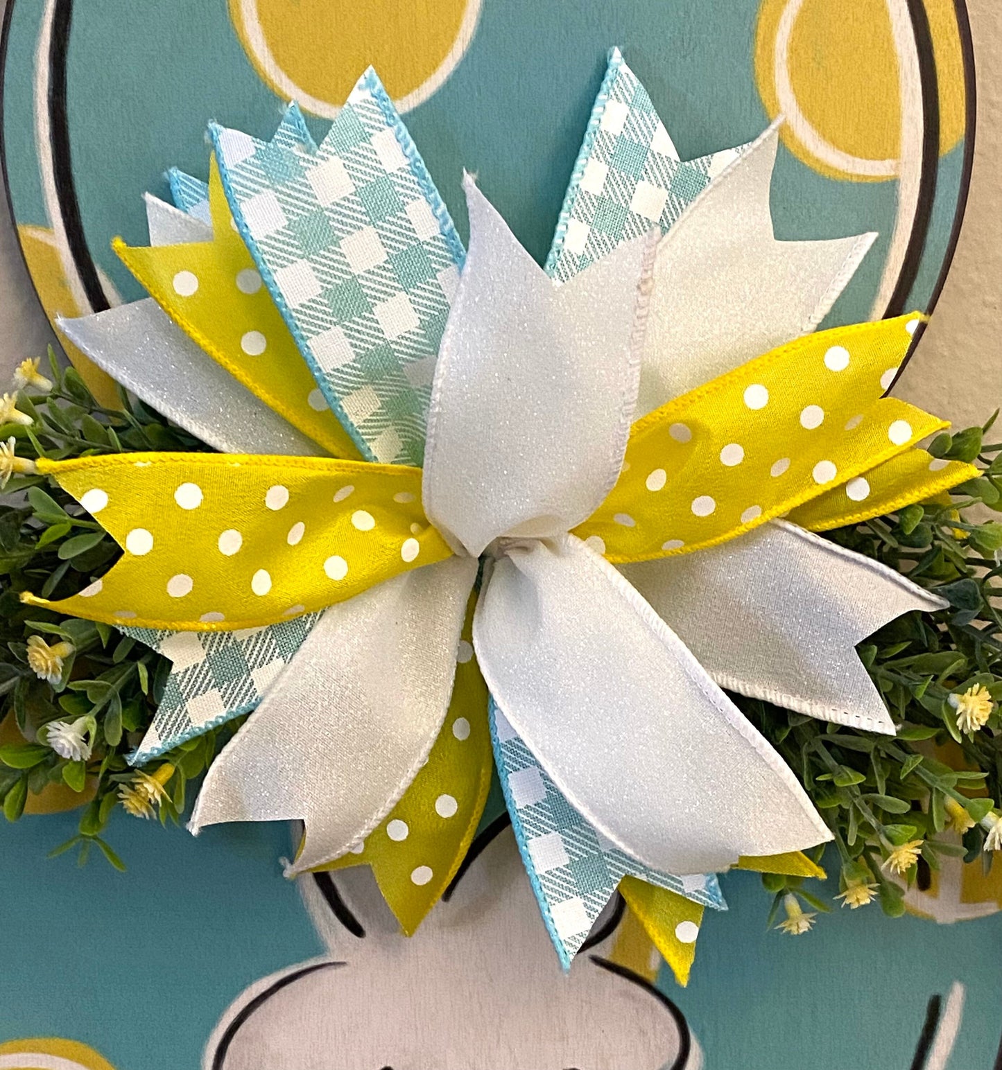Turquoise Easter Bunny Door Hanger, Turquoise and Yellow Polka Dot Door Hanger, Easter Bunny Decoration, Blue Easter Bunny Decoration