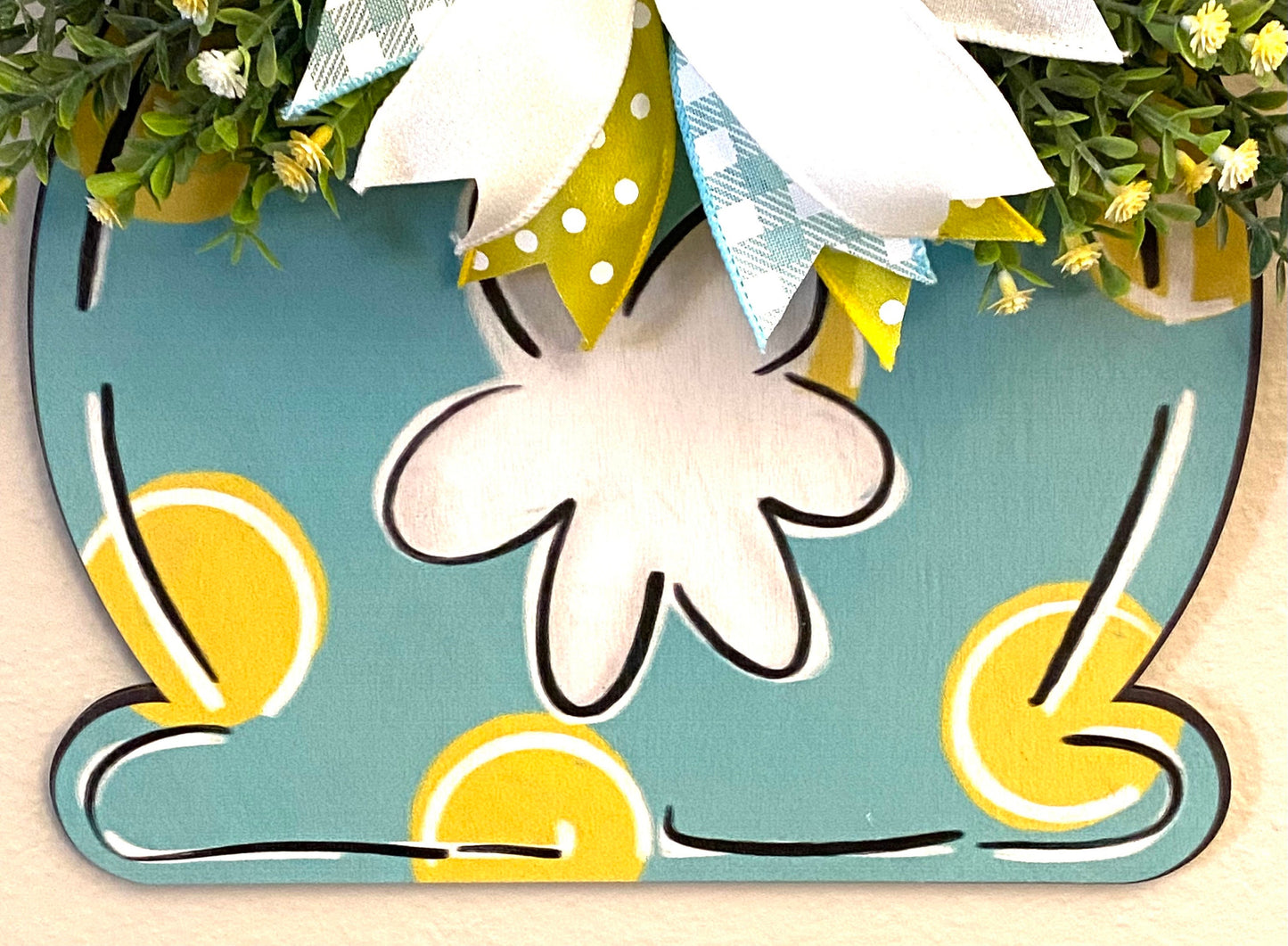 Turquoise Easter Bunny Door Hanger, Turquoise and Yellow Polka Dot Door Hanger, Easter Bunny Decoration, Blue Easter Bunny Decoration