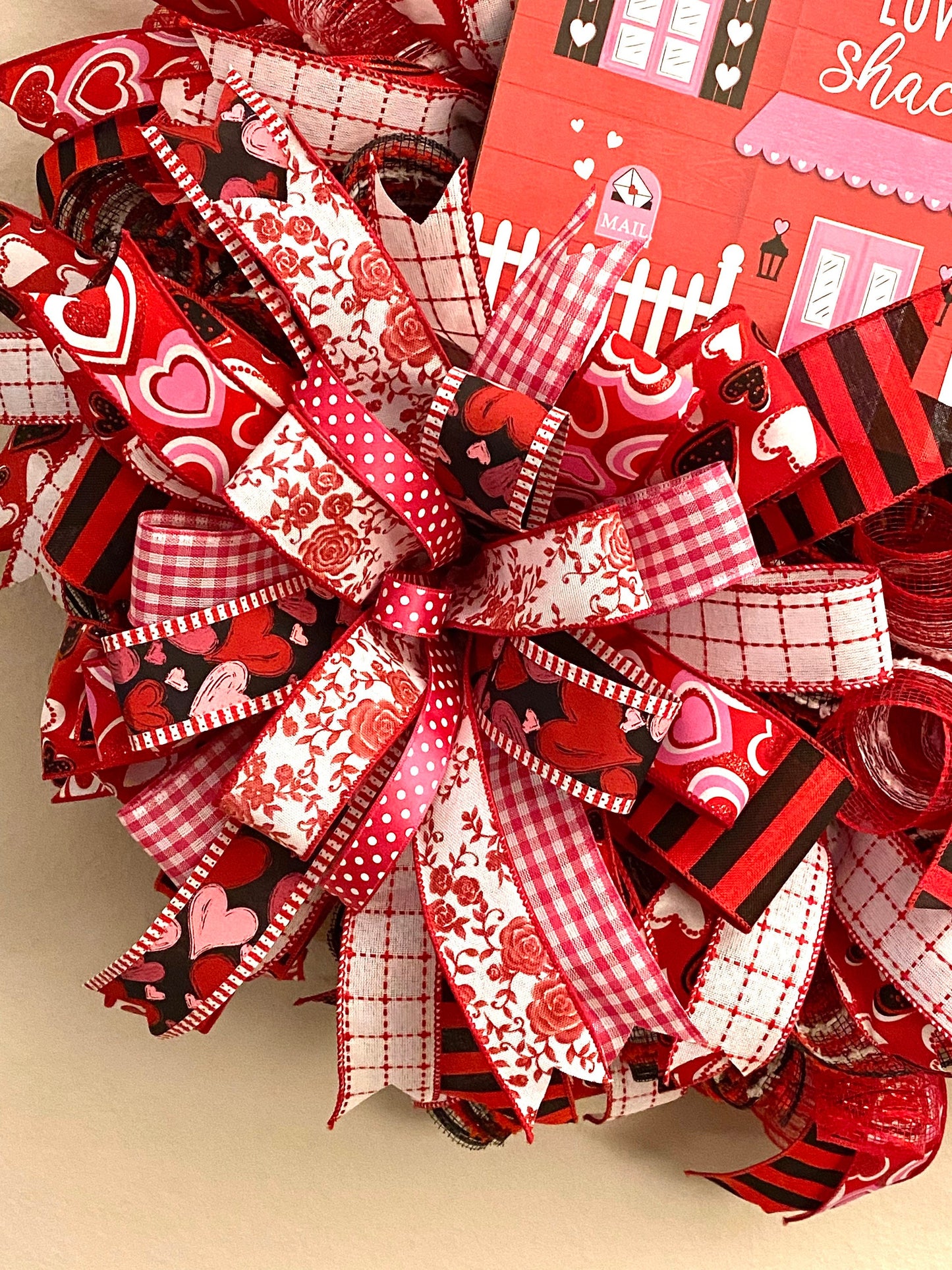 Red and Pink Love Shack Valentines Wreath for Door, Red and Black Love Shack Valentines Wreath for Porch, Valentines Decoration for Home