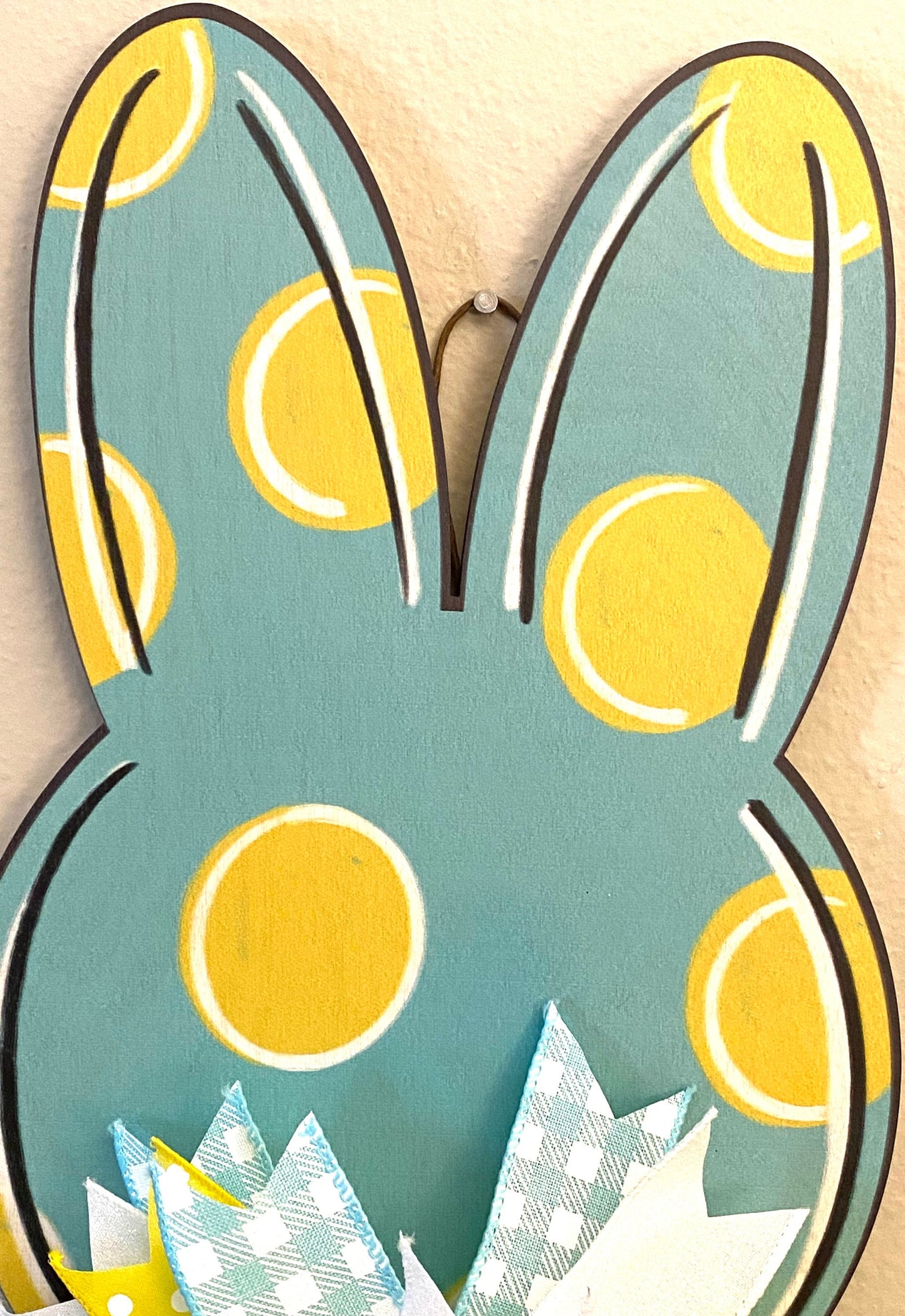 Turquoise Easter Bunny Door Hanger, Turquoise and Yellow Polka Dot Door Hanger, Easter Bunny Decoration, Blue Easter Bunny Decoration