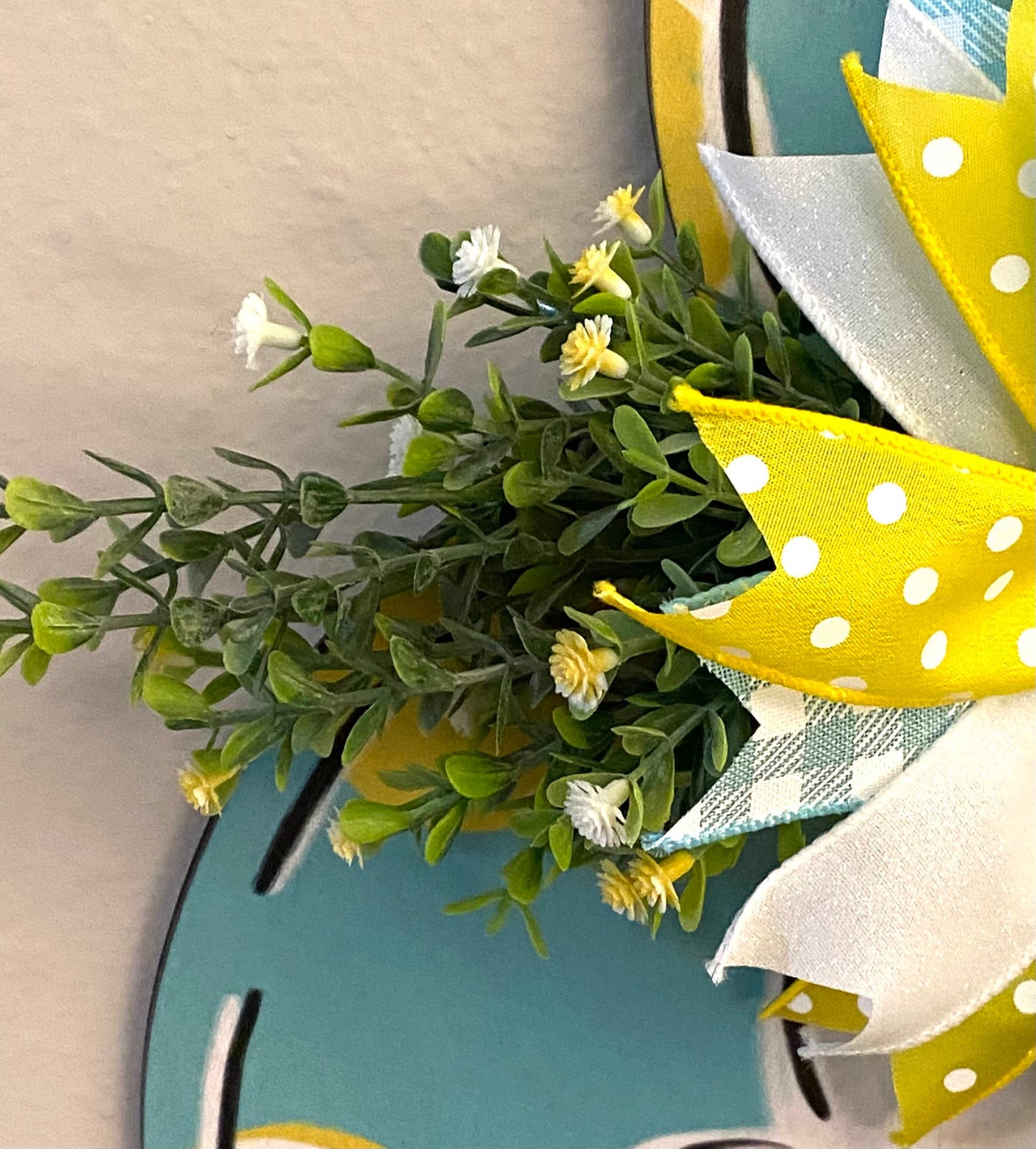Turquoise Easter Bunny Door Hanger, Turquoise and Yellow Polka Dot Door Hanger, Easter Bunny Decoration, Blue Easter Bunny Decoration