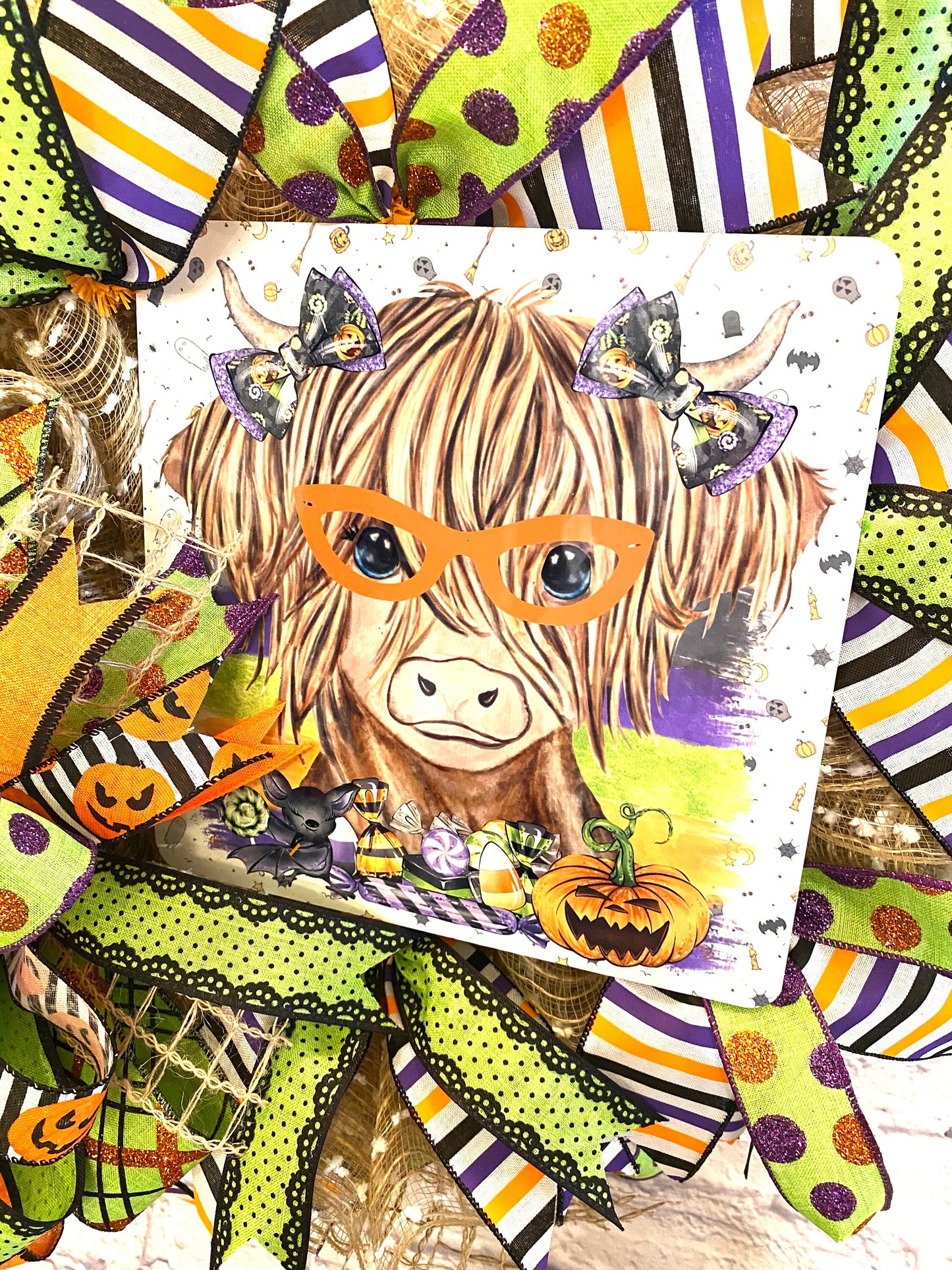 Highland Cow Wreath, Highland Cow Halloween Wreath, Highland Cow Door Hanger, Highland Cow Home Decoration, Halloween Porch Decoration