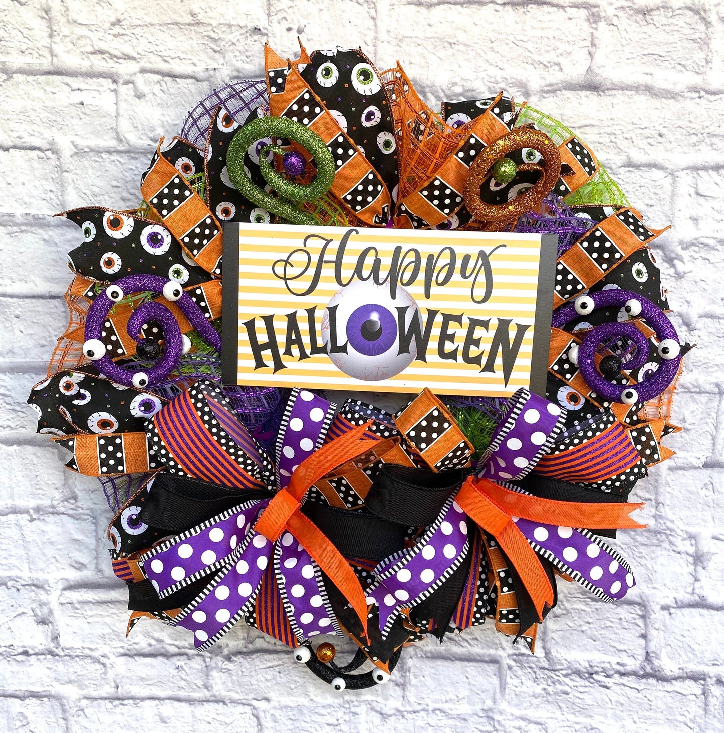 Happy Halloween Wreath. Whimsical Halloween Eyeball Wreath, Happy Halloween Door Hanger, Happy Halloween Porch Decoration, Halloween Decor