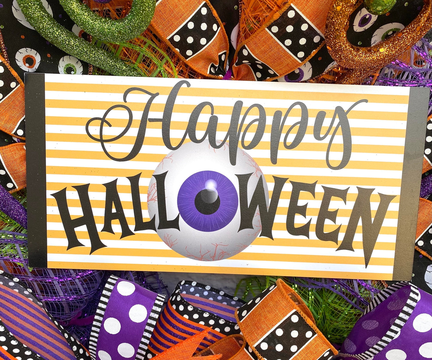 Happy Halloween Wreath. Whimsical Halloween Eyeball Wreath, Happy Halloween Door Hanger, Happy Halloween Porch Decoration, Halloween Decor