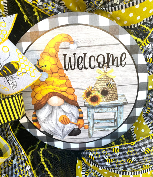 Bee Wreath for Door, Gnome Bee Wreath, Farmhouse Bee Wreath, Bee Door Hanger, Gnome Wreath for Door, Farmhouse Bee Door Hanger, Bee Wreath