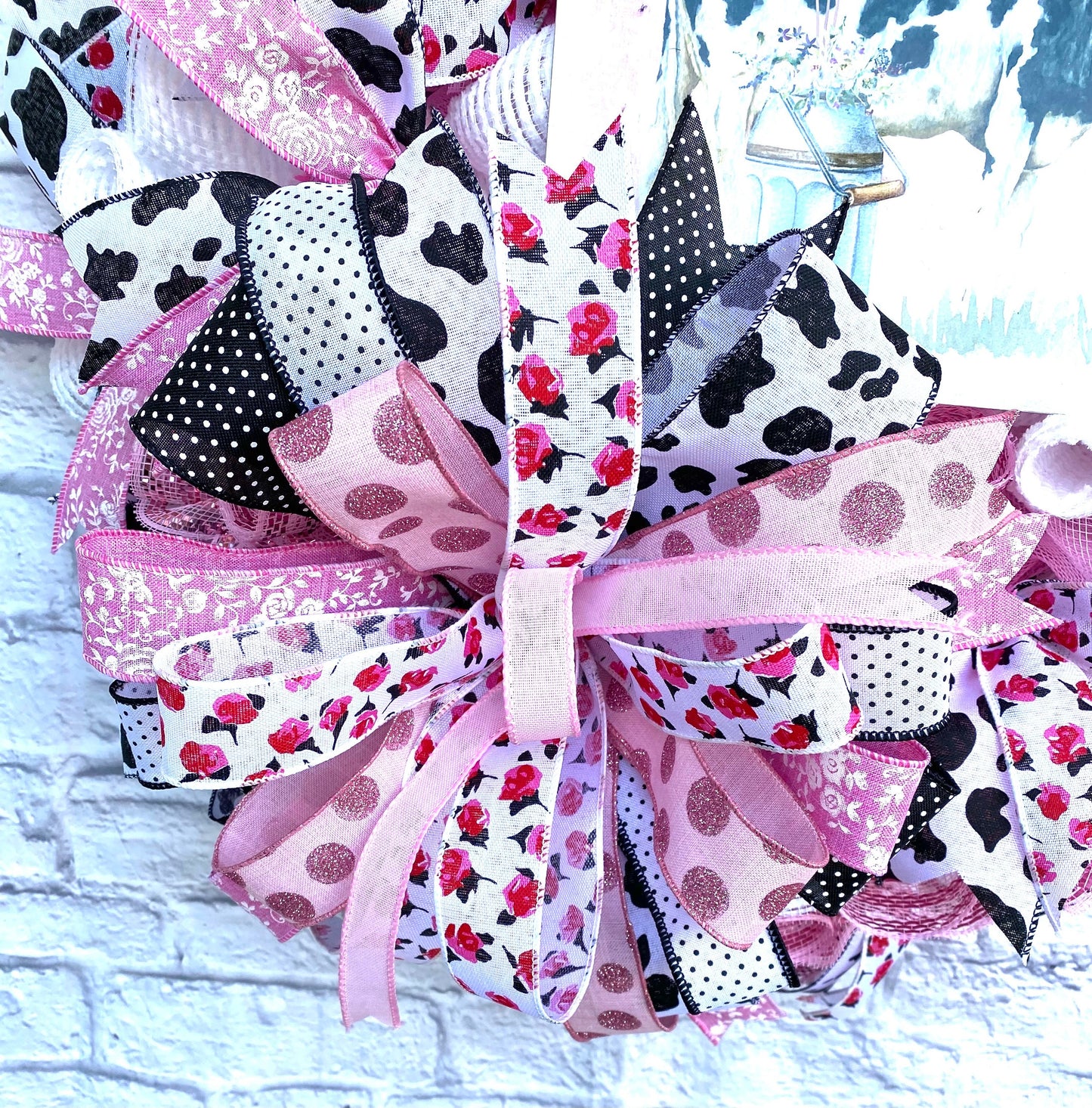Valentines Cow Wreath, Valentines Wreath for Home, Pink Cow Valentines Wreath, Pink Valentines Wreath for Door, Valentines Porch Decoration