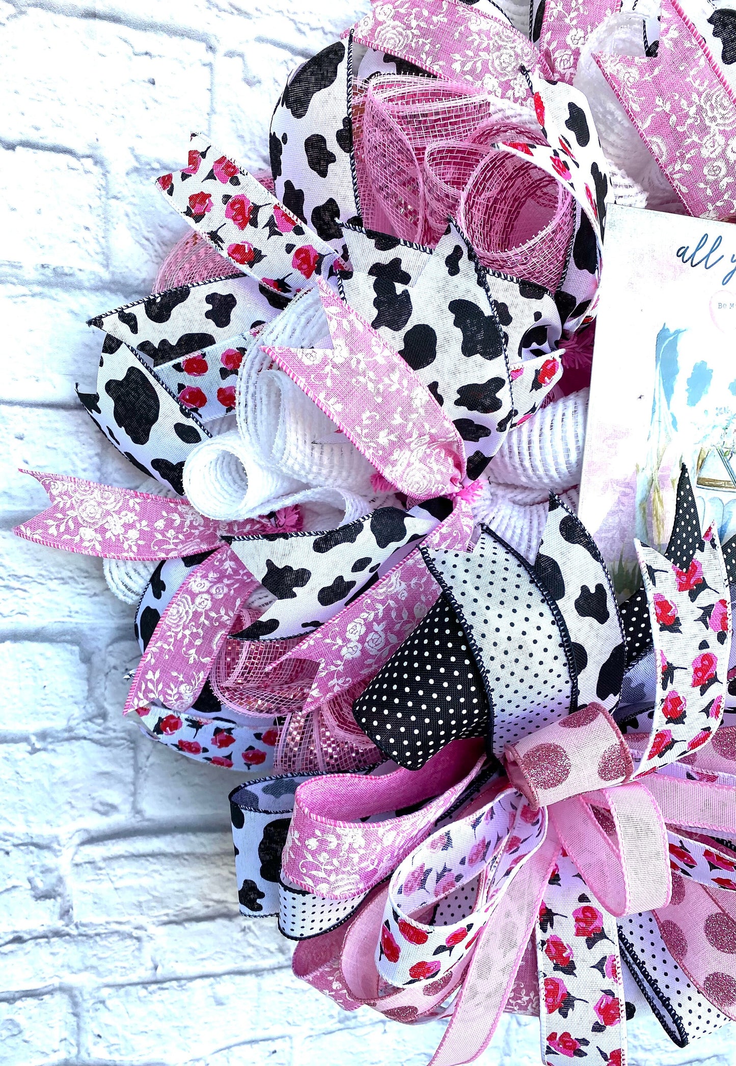 Valentines Cow Wreath, Valentines Wreath for Home, Pink Cow Valentines Wreath, Pink Valentines Wreath for Door, Valentines Porch Decoration