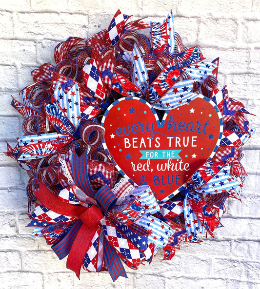 4th of July Wreath, Memorial Day Wreath, Patriotic Wreath for Door, Patriotic Door Hanger, Patriotic Porch Decoration, Patriotic Home Decor
