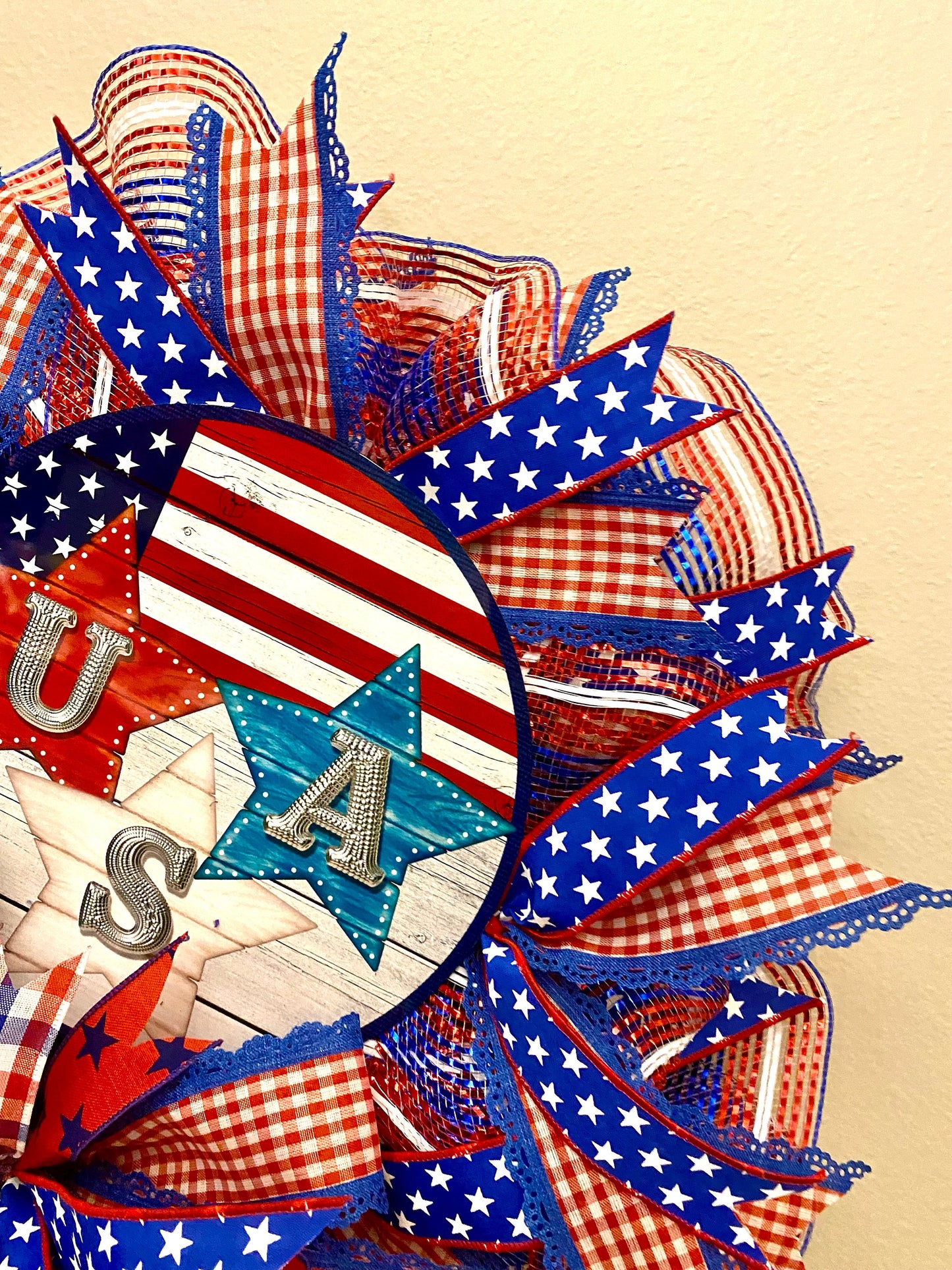 Patriotic Wreath, Patriotic Wreath for Door, USA Door Hanger, USA Porch Decoration, USA Patriotic Home Decoration, Patriotic Stars Wreath