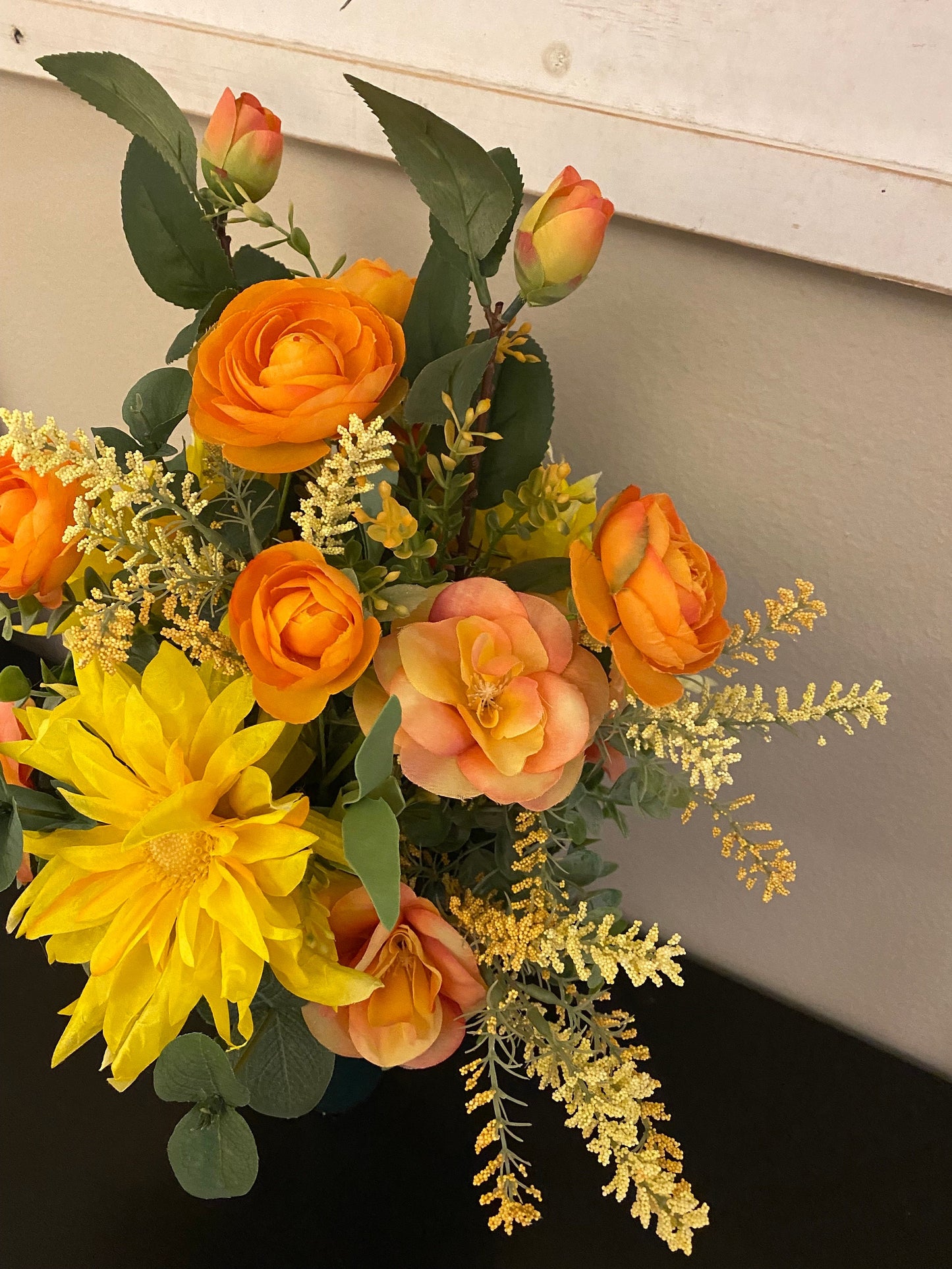 Graveside Floral Arrangement, Yellow and Orange Graveside Floral Arrangement, Vibrant Floral Gravesite Arrangement