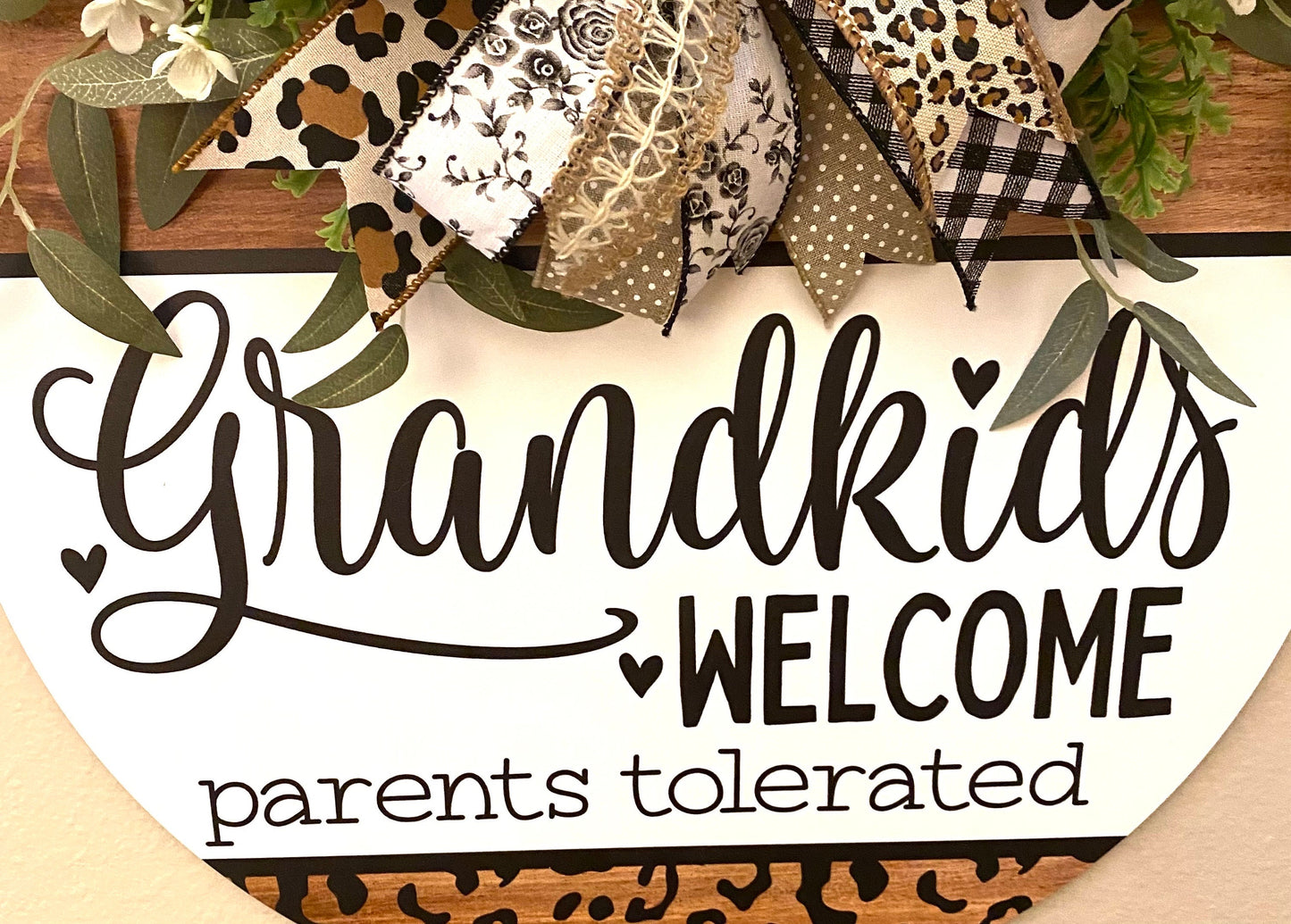 Grandkids Welcome, Welcome Door Hanger, Leopard Print Door Hanger, Leopard Print Home Decor, Welcome Home Decor, Welcome Porch Decor