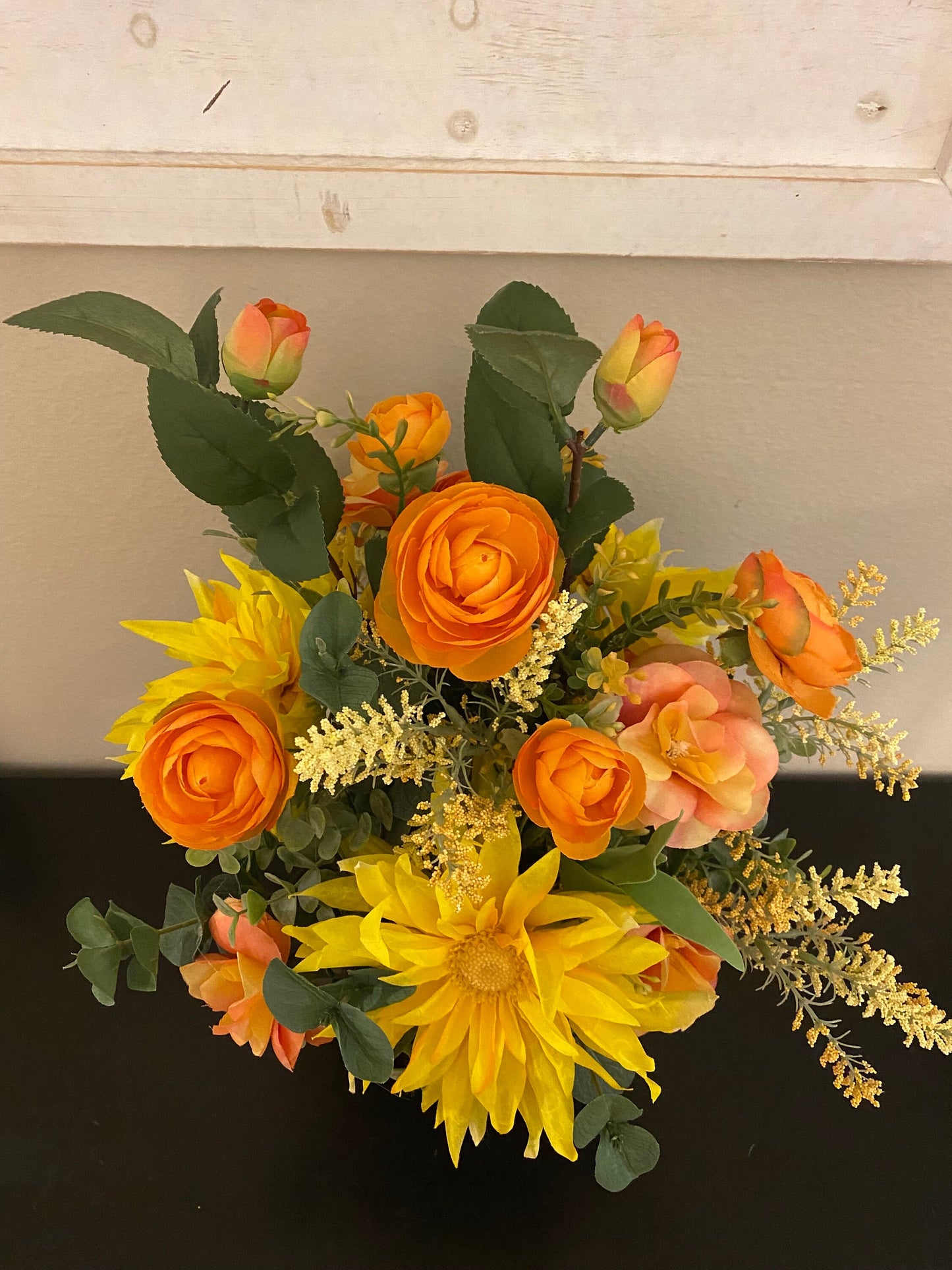 Graveside Floral Arrangement, Yellow and Orange Graveside Floral Arrangement, Vibrant Floral Gravesite Arrangement