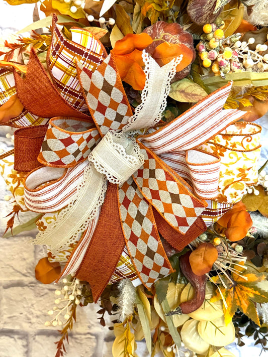 Autumn Floral Wreath for Door, Fall Floral Wreath for Door, Fall Floral Door Hanger, Fall Home Decor, Fall Porch Decor, Thanksgiving Decor