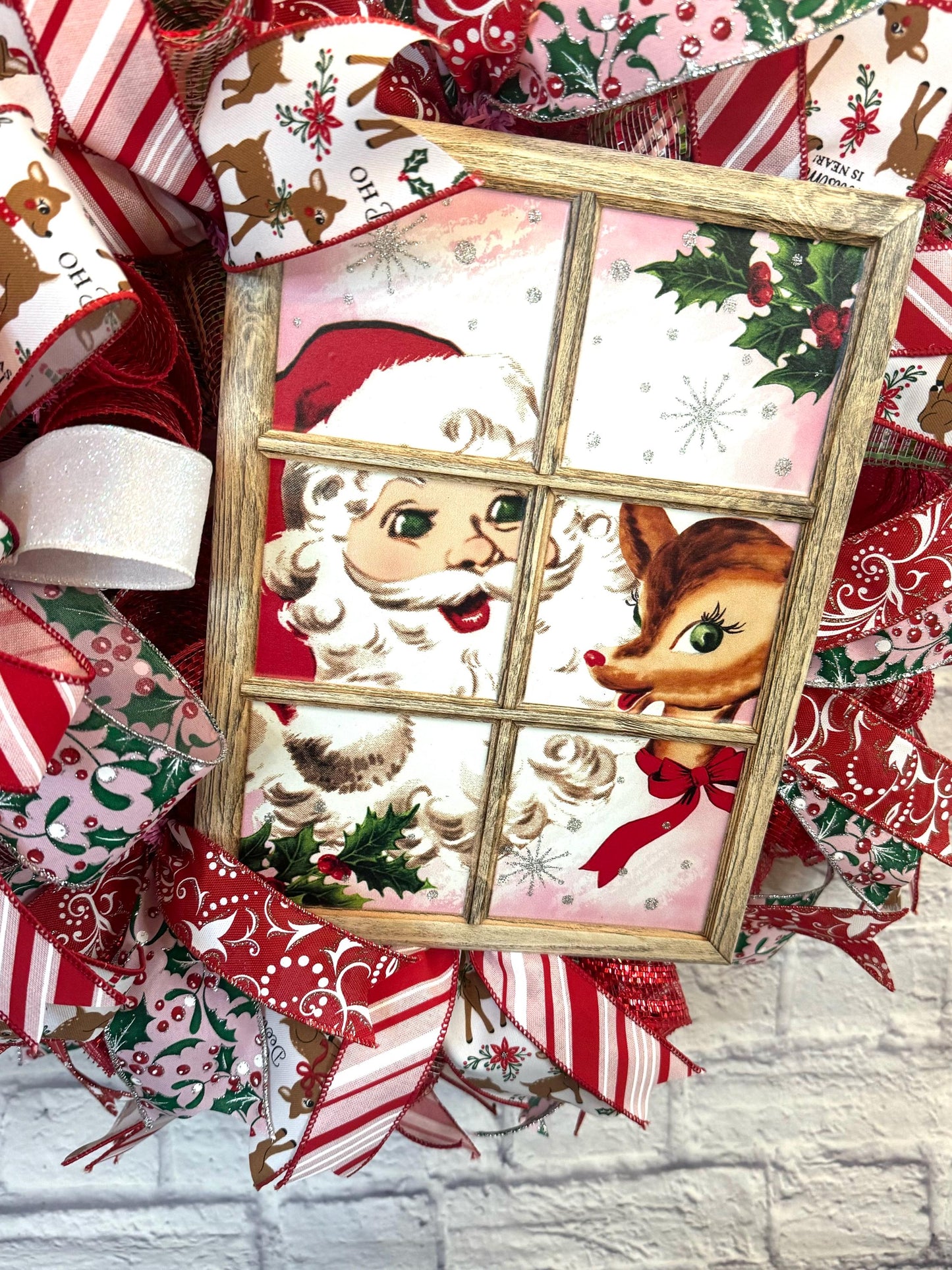 Christmas Santa Wreath, Vintage Santa Christmas Wreath, Vintage Reindeer Christmas Wreath, Christmas Wreath For Front Door, Christmas Santa