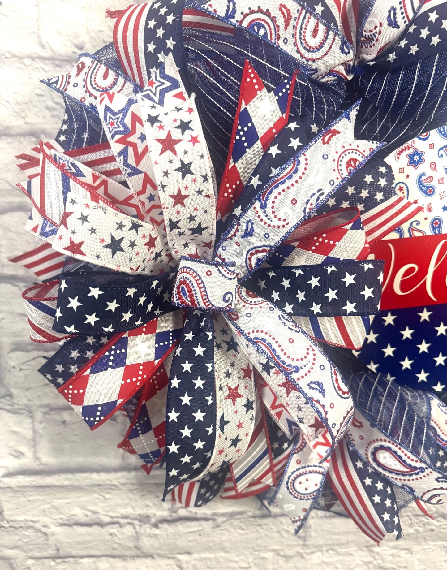 Patriotic Welcome Wreath, 4th of July Wreath for Front Door, Red White & Blue Patriotic Wreath, Americana Wreath for Door, Patriotic Wreath
