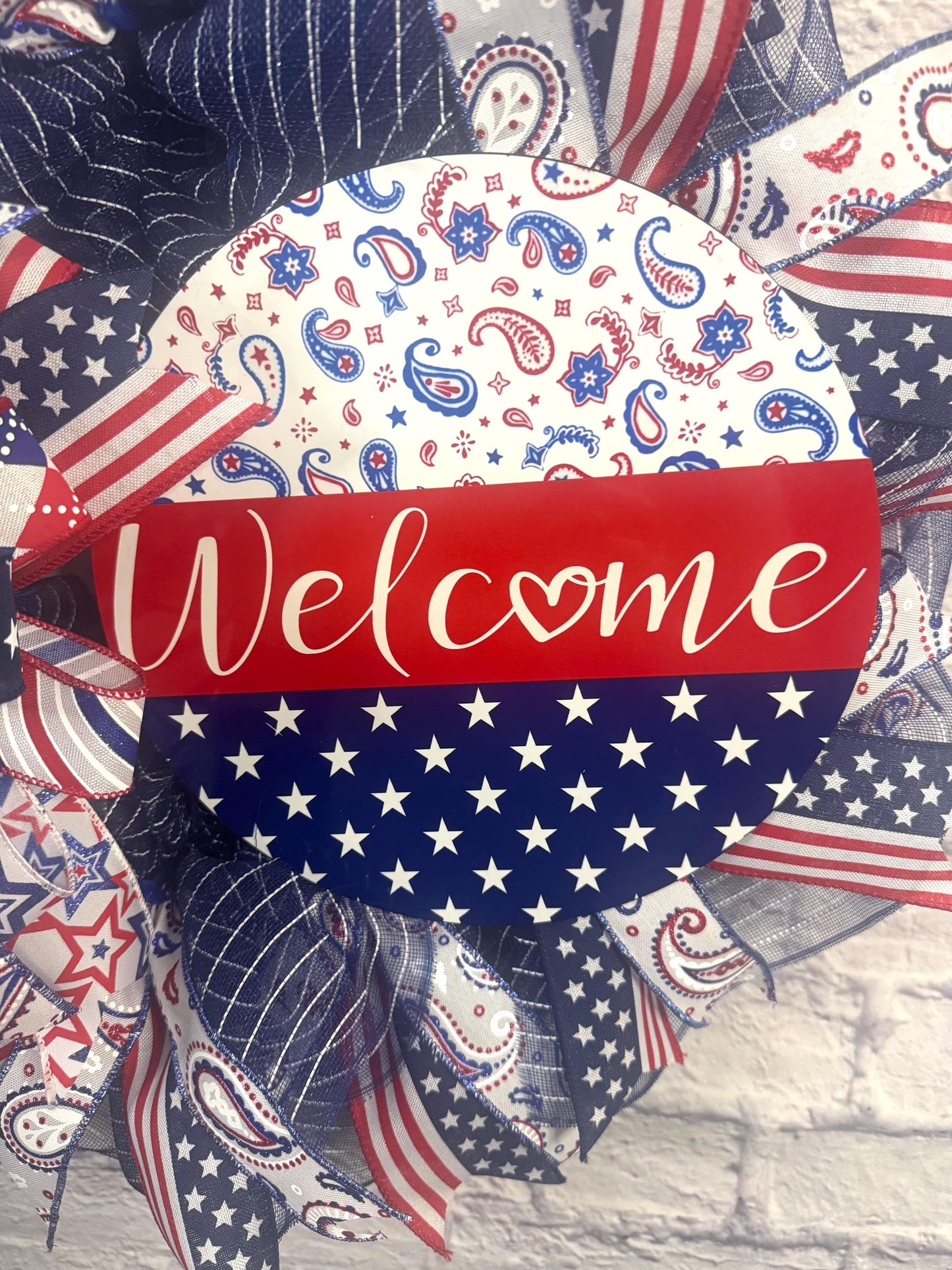 Patriotic Welcome Wreath, 4th of July Wreath for Front Door, Red White & Blue Patriotic Wreath, Americana Wreath for Door, Patriotic Wreath