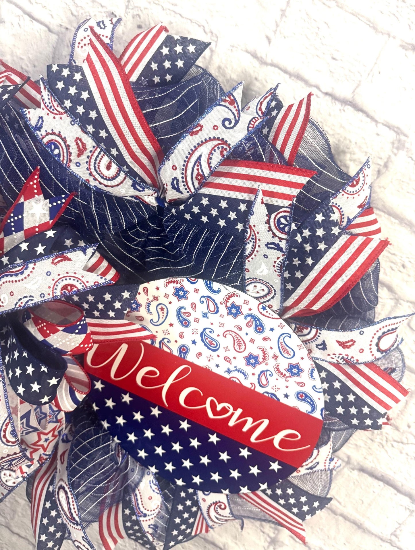 Patriotic Welcome Wreath, 4th of July Wreath for Front Door, Red White & Blue Patriotic Wreath, Americana Wreath for Door, Patriotic Wreath