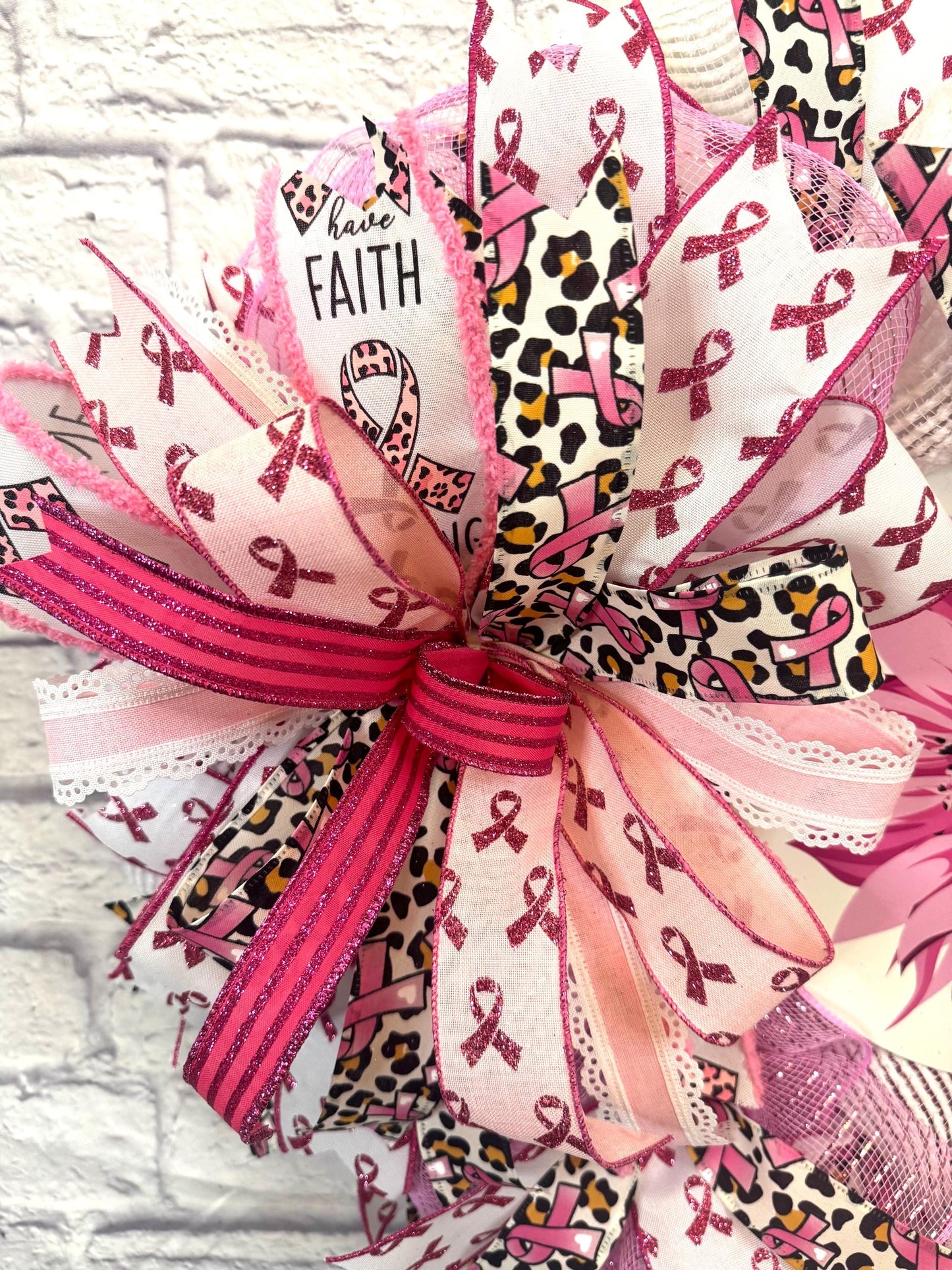 Breast Cancer Awareness Wreath, Breast Cancer Ribbon Wreath, Breadt Cancer Wreath for Front Door,  Breast Cancer Door Hanger