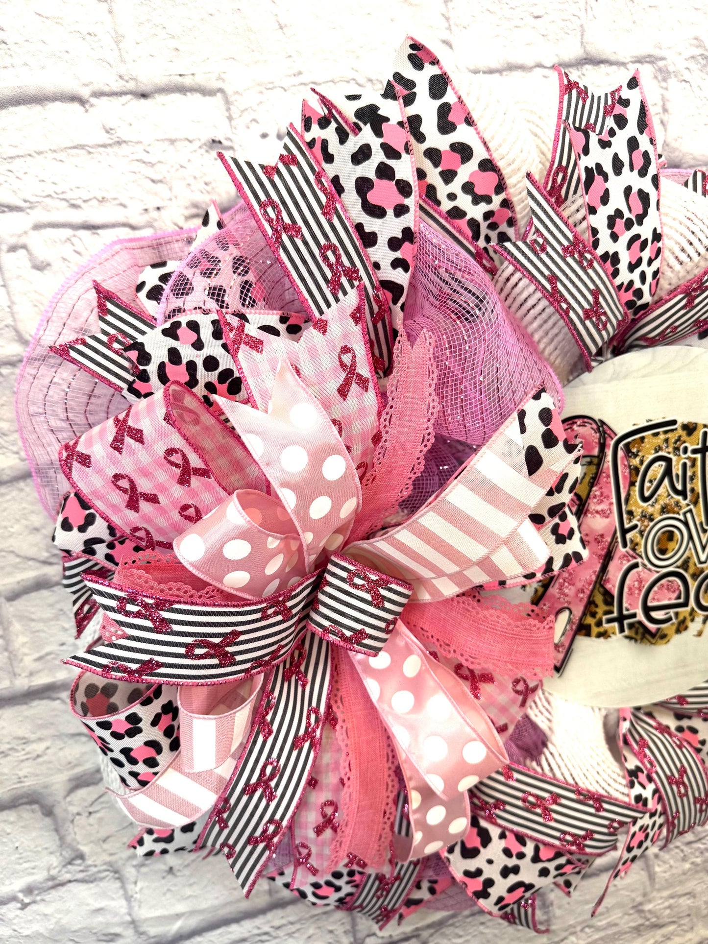Breast Cancer Faith Over Fear Wreath, Breadt Cancer Wreath, Breadt Cancer Awareness, Breadt Cancer Wreath for Front Foor, Breast Cancer Sign
