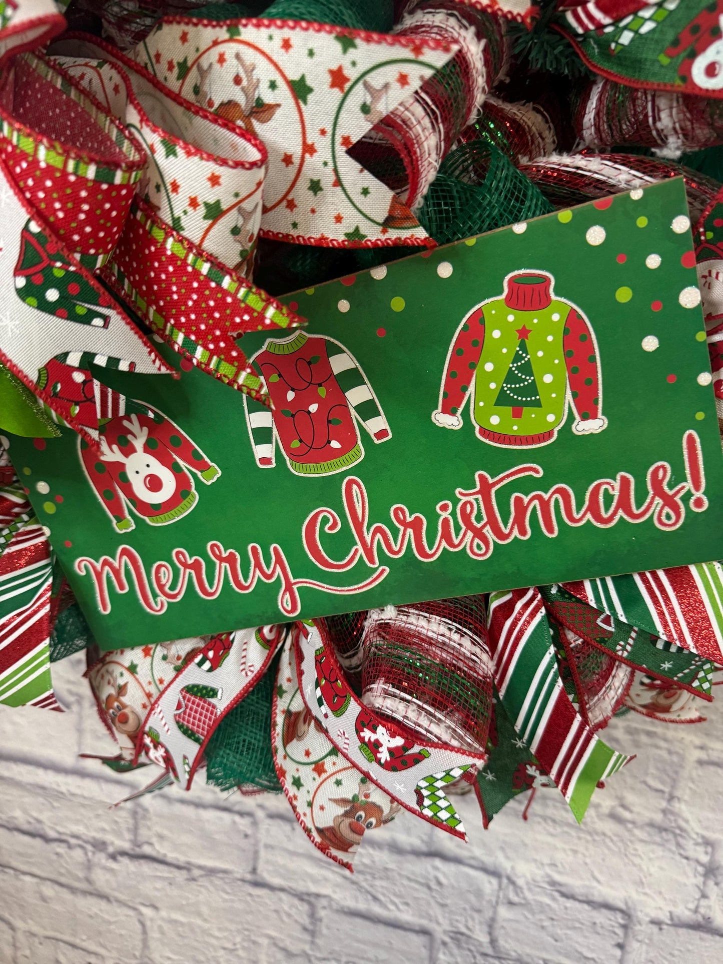 Christmas Ugly Sweater Wreath, Christmas Wreath for Front Door, Merry Christmas Door Hanger, Christmas Porch Decor, Ugly Sweater Christmas